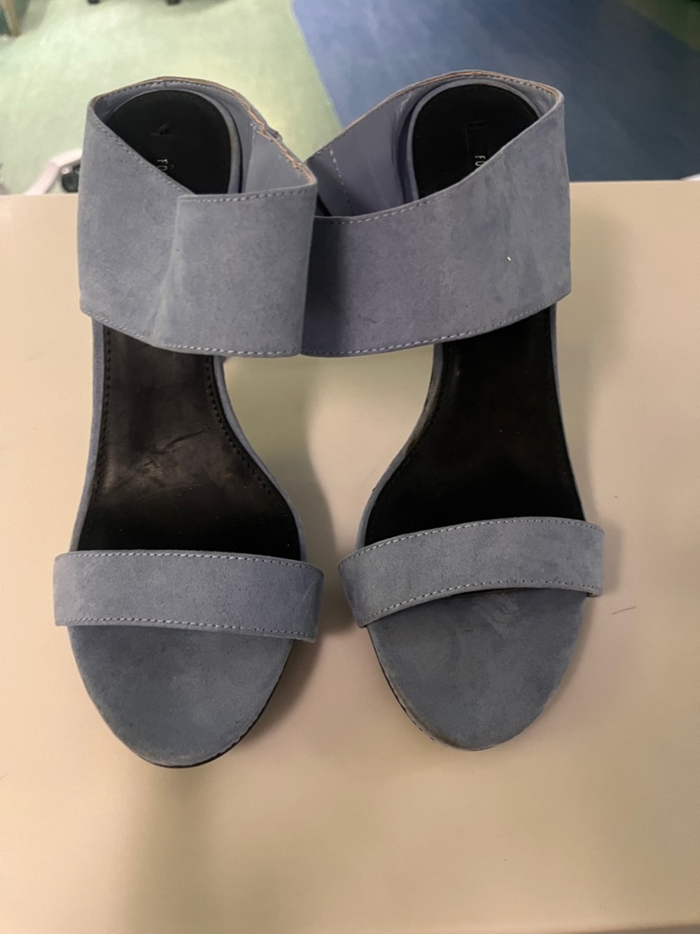 Forever 21 Light Blue Suede Open-Toe Block Heel Sandals